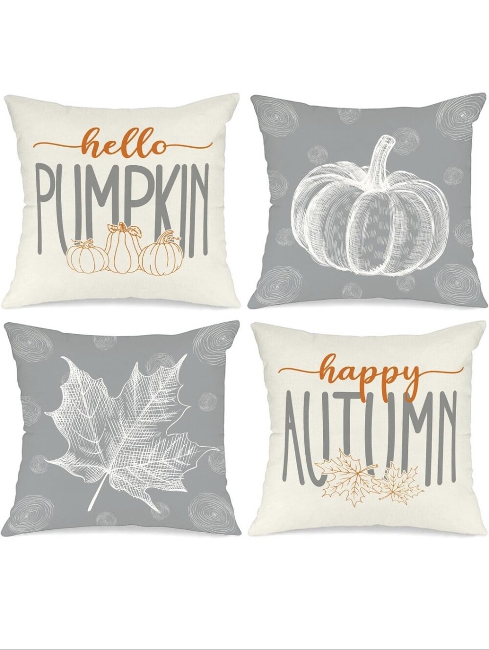 Ywlake Grey 16x16 Throw Fall Pillow Covers Set of 4, Maple Leaf Pumpkin Decor